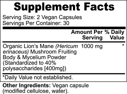 Organic Lion's Mane Mushroom Capsules - 1000mg - Attain Supplements